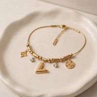 Anti-Tarnish Gold-Plated V-Charm Beaded Bracelet for Women