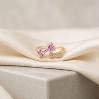 Pink Heart Bow Ring - Anti-Tarnish Gold Plated Adjustable Ring