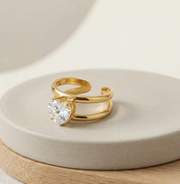 Radiant Heart Double Band Ring - Anti Tarnish Gold Plated
