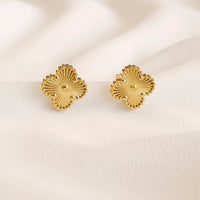 Anti-Tarnish Textured Clover Stud Earrings - Gold Plated Daily Wear