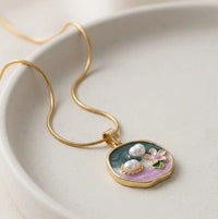 Korean Aesthetic Floral Enamel Pearl Pendant Necklace - Anti-Tarnish Gold Plated