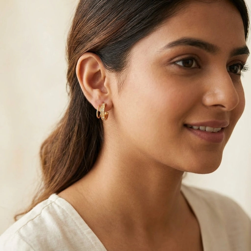 Roman Numeral Double Hoop Earrings - Anti Tarnish Gold Plated