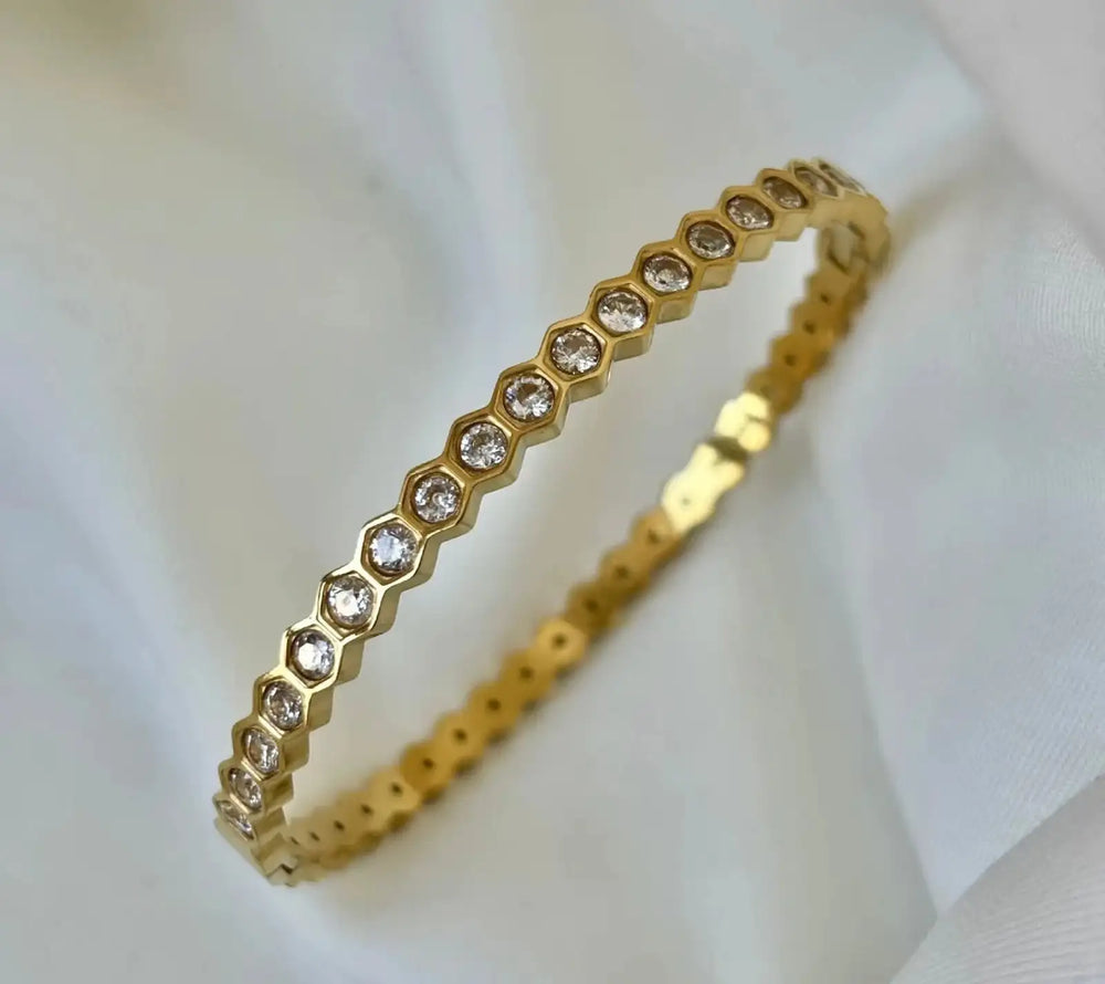 Hexagon AD Gold-Plated Bracelet - Anti-Tarnish Korean Style