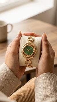 Emerald Green Swirl Dial Gold Plated Watch - Anti Tarnish