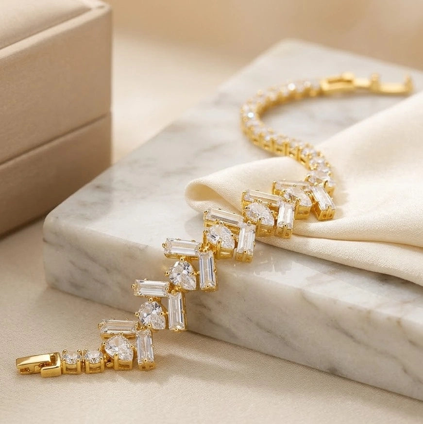 Anti-Tarnish Gold Plated Baguette Zirconia Statement Bracelet