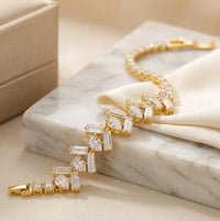 Anti-Tarnish Gold Plated Baguette Zirconia Statement Bracelet
