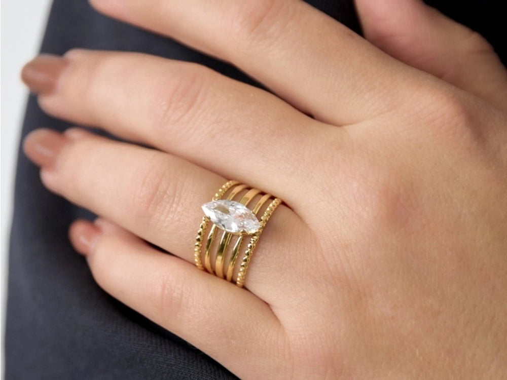 Marquise Stone Multi Layer Statement Ring - Anti Tarnish Fashion Jewelry