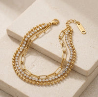 Triple Layer Mixed Chain Anti Tarnish Gold Plated Bracelet