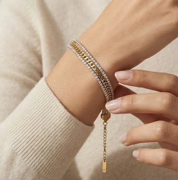 Layered Rhinestone Crystal Bracelet | Anti-Tarnish Gold-Plated