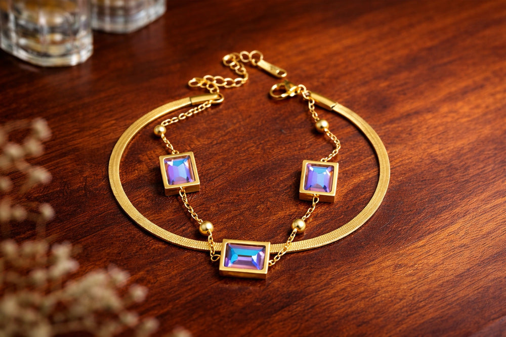 Aurora Crystal Double Layer Bracelet | Anti-Tarnish Gold Plated