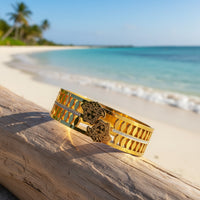 Medusa Motif Leaf Pattern Cuff Bracelet | Anti-Tarnish Gold Plated Crystal Bangle for Women