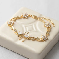 Crystal Bow & Vine Anti-Tarnish Gold-Plated Bracelet | Dainty Women's Jewelry-Tulip