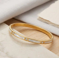 Mother of Pearl Inlay Bangle - Anti-Tarnish Gold Plated Bracelet for Women