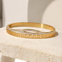 Greek Key Zirconia Gold-Plated Bangle | Anti-Tarnish Minimalist Bracelet