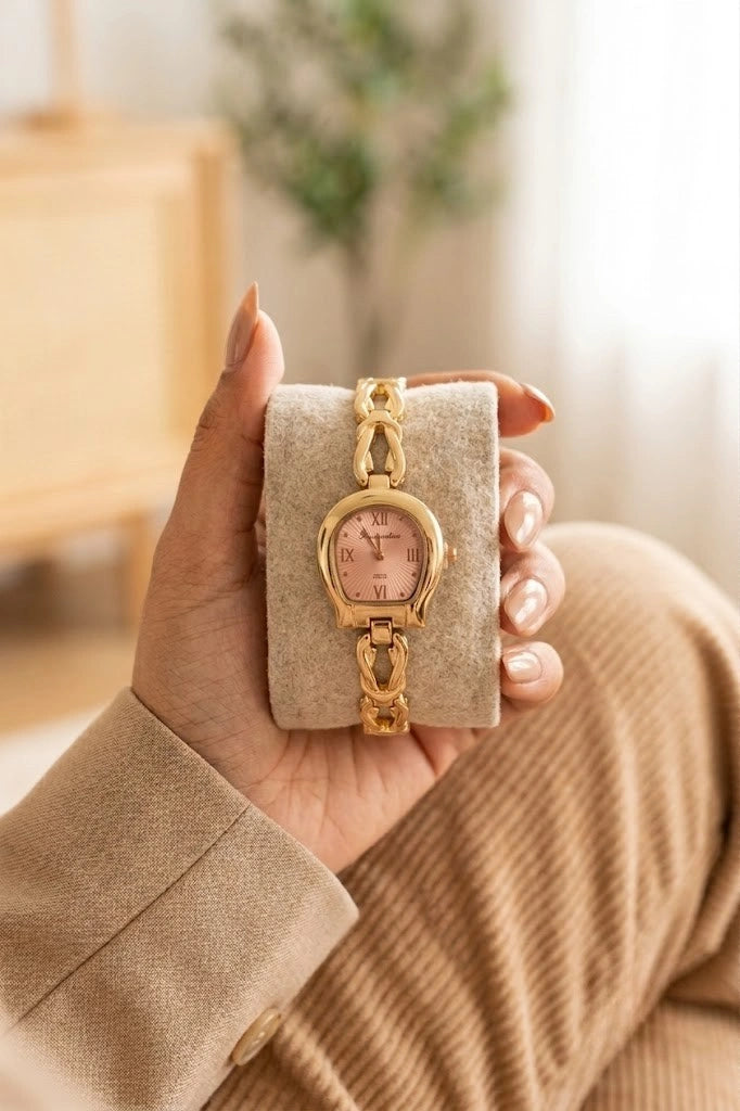 Vintage Horseshoe Dial Anti-Tarnish Gold Plated Chain Watch
