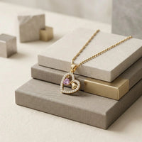 Purple Crystal Heart Pendant | Anti-Tarnish Gold Plated Necklace