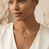 Celestial Moon & Solitaire Layered Necklace - Anti Tarnish Gold Plated Aesthetic Jewelry