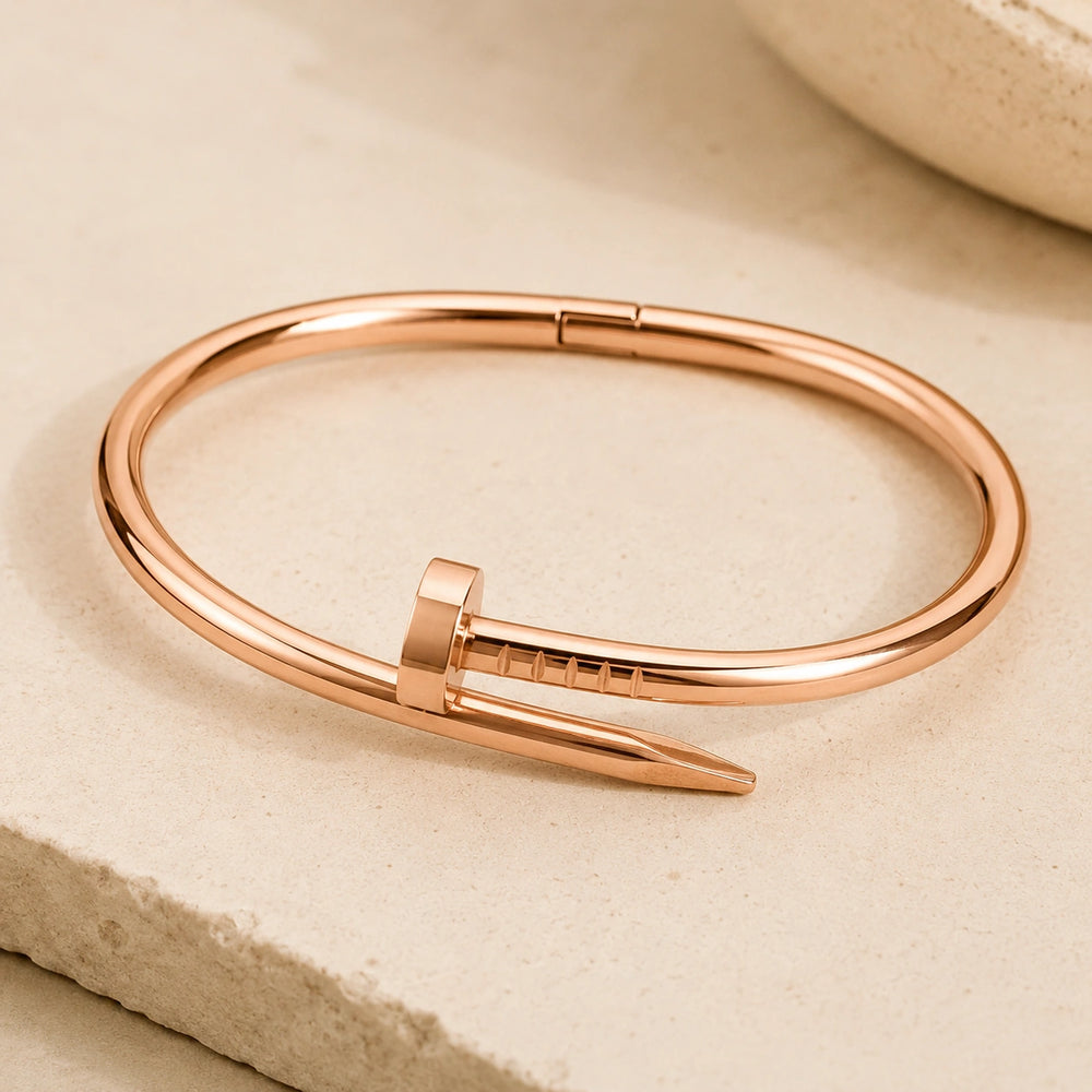 Nail Bracelet - Anti Tarnish Rose Gold Plated Minimalist Bangle