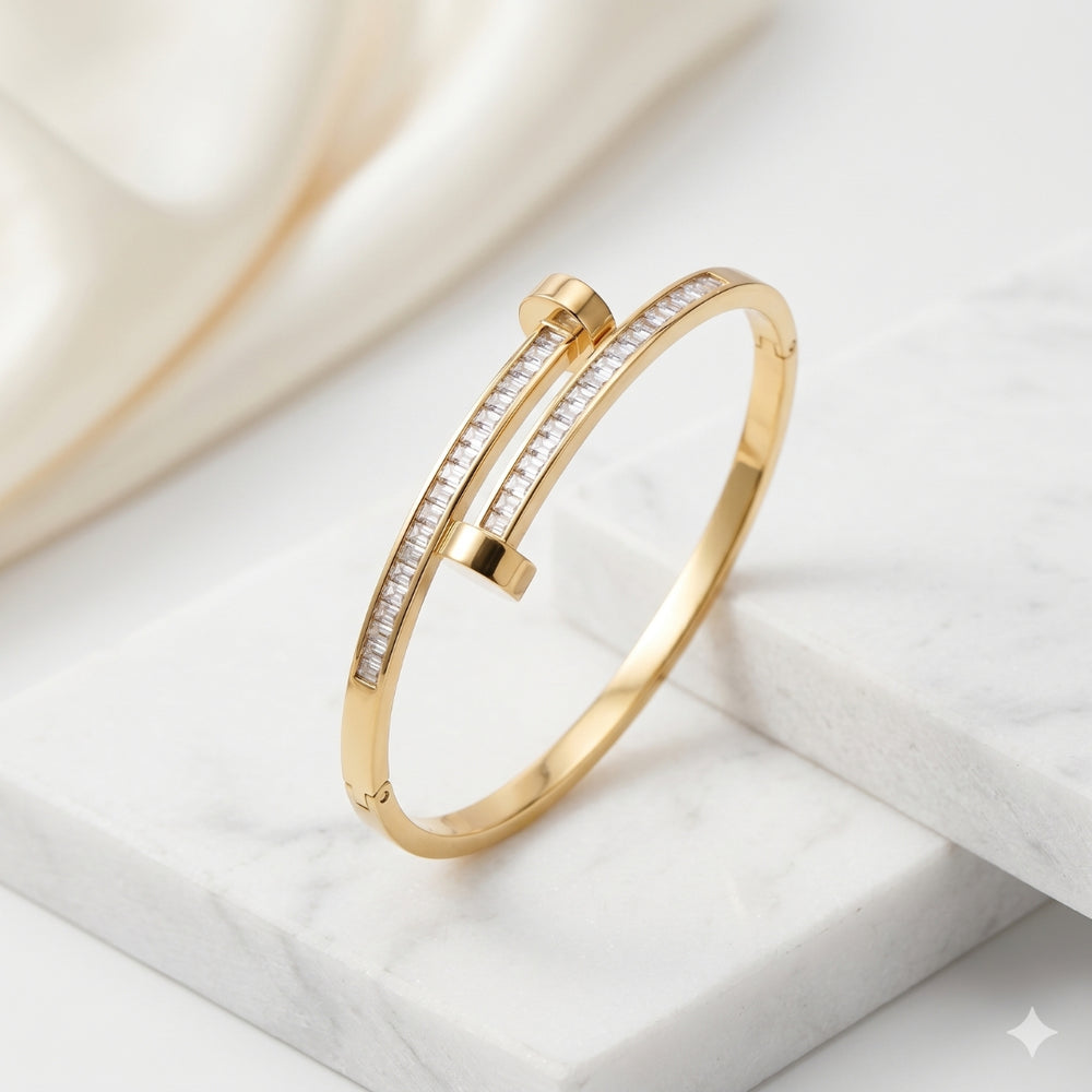 Studded Nail Design Anti-Tarnish Bangle | Crystal Wrap Bracelet