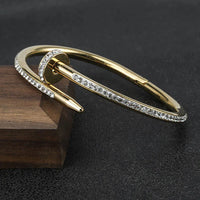Crystal Embellished Nail Bracelet - Anti-Tarnish Gold-Plated Cuff