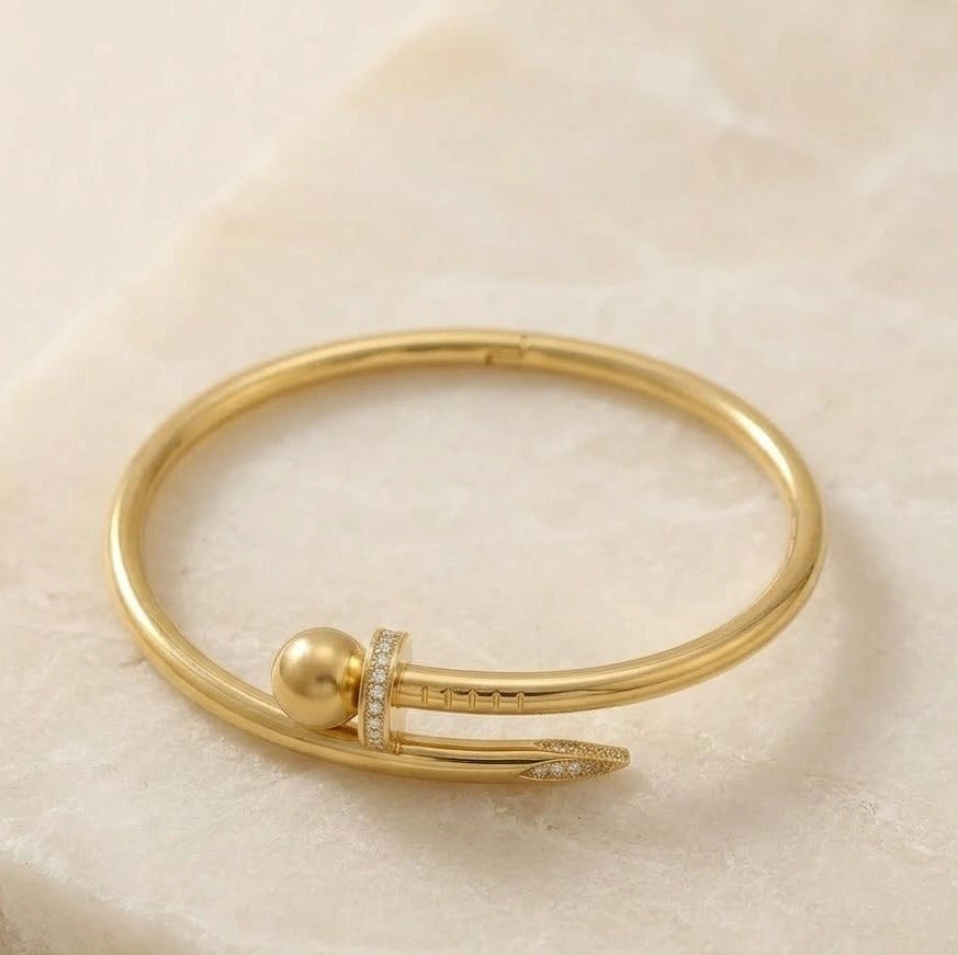 Nail Design Anti-Tarnish Gold Plated Bracelet with Crystals | Moncheri