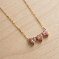 Triple Pink Heart Anti-Tarnish Gold Plated Necklace for Women