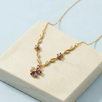 Elegant Amethyst Floral Vine Necklace | Anti-Tarnish Gold Plated Pendant-Tulip