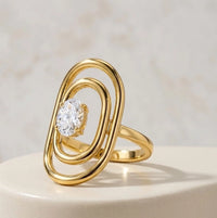 Geometric Double Oval Solitaire Ring - Anti-Tarnish Fashion Jewelry