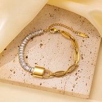 Half Tennis Half Paperclip Chain Bracelet - Anti-Tarnish Gold Plated Crystal Wristwear