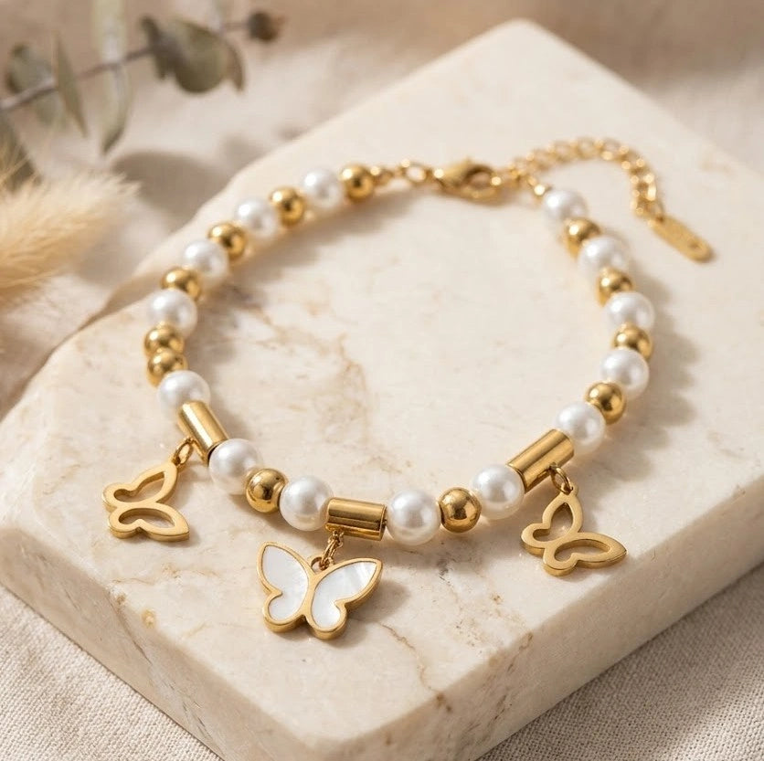Butterfly Pearl Charm Bracelet | Anti-Tarnish Fashion Jewelry