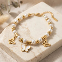 Butterfly Pearl Charm Bracelet | Anti-Tarnish Fashion Jewelry