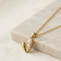 Pearl Heart Pendant Gold Plated Necklace - Anti Tarnish