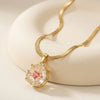 Floating Pink Heart Crystal Pendant - Anti-Tarnish Gold Plated Snake Chain Necklace