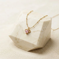 Pink Heart Pendant Necklace - Anti-Tarnish Gold Plated