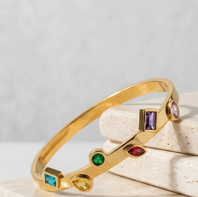 Multicolor Geometric Stone Gold-Plated Bracelet | Anti-Tarnish