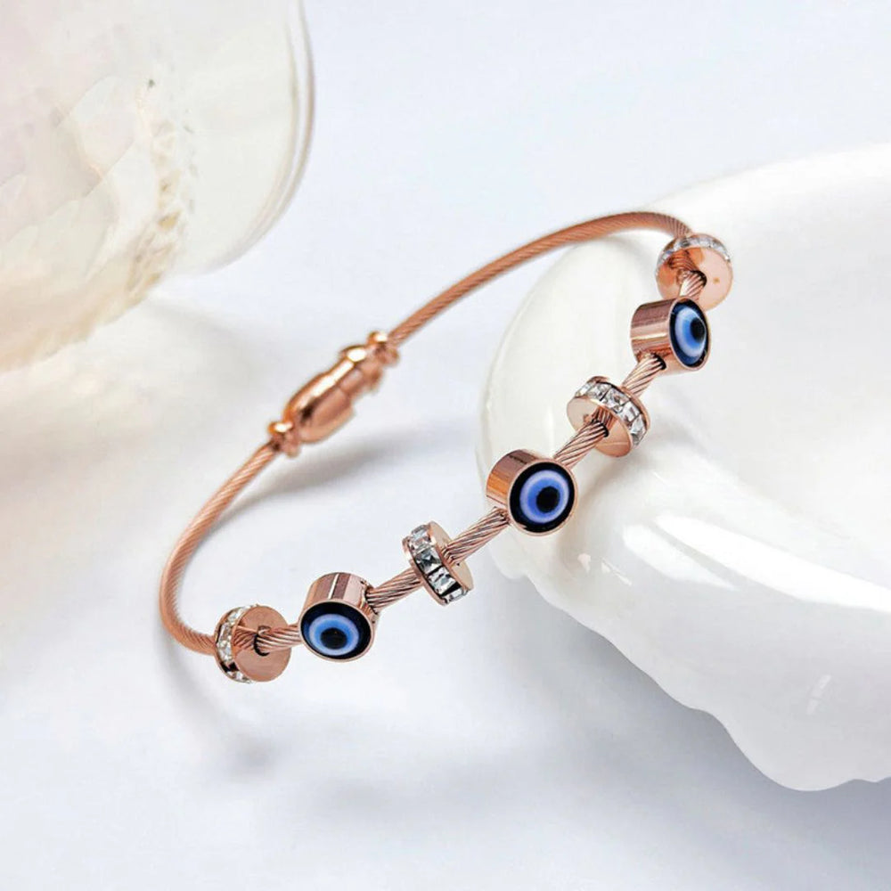 Anti-Tarnish Rose Gold Plated Evil Eye Cable Bracelet