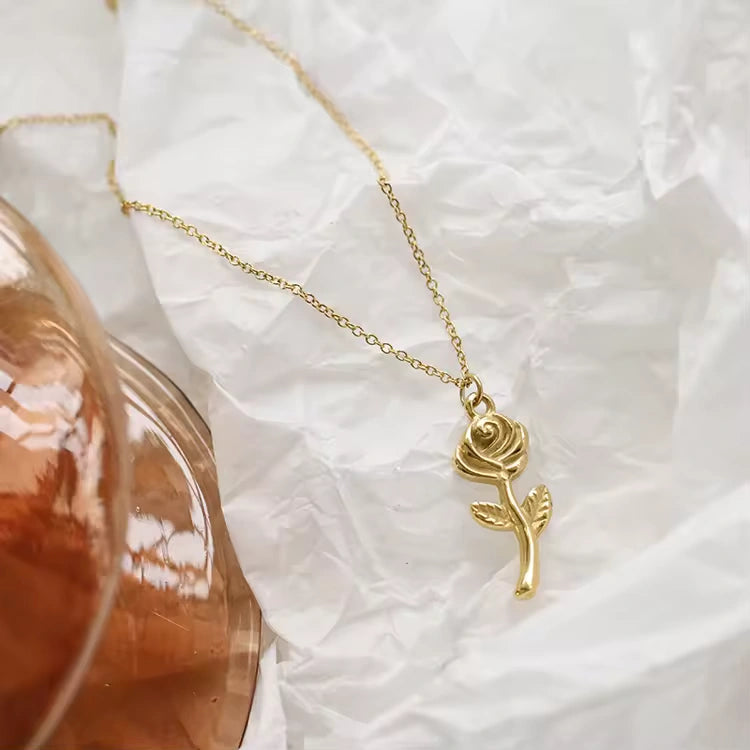 Rose Pendant Anti-Tarnish Necklace - Minimalist Floral Jewelry