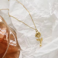 Rose Pendant Anti-Tarnish Necklace - Minimalist Floral Jewelry