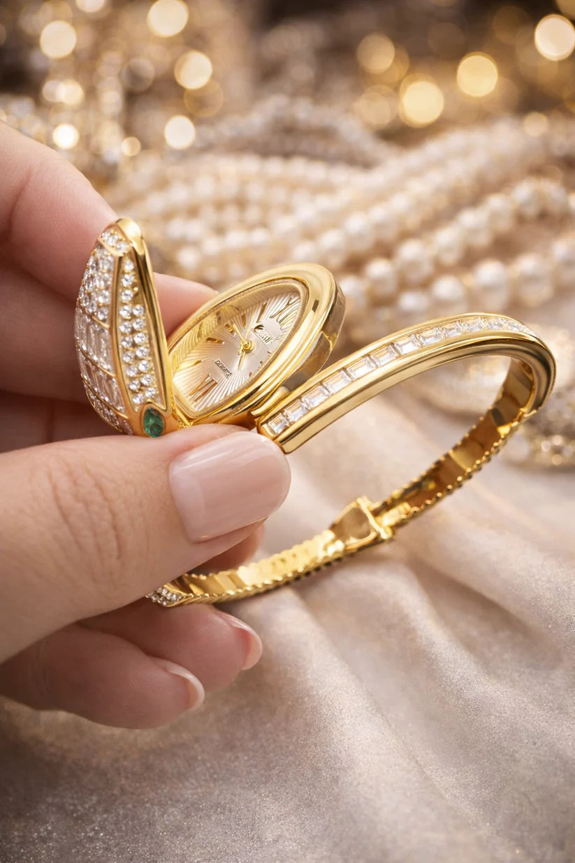 Premium Gold-Plated Serpent Bracelet | Anti-Tarnish Zirconia Snake Bangle for Women