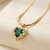 Emerald Green Heart Pendant Gold Plated Necklace - Anti Tarnish