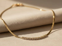 Anti-Tarnish Gold Plated Snake Chain Necklace with Diamond Bar – Sleek Korean Style Jewelry