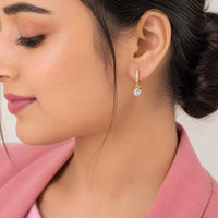 Solitaire Drop Hoop Earrings | Anti-Tarnish Gold Plated | Moncheri