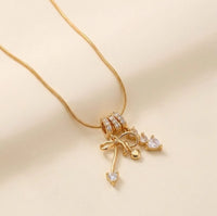 Korean Style Bow Heart Pendant Necklace - Anti-Tarnish Gold Plated