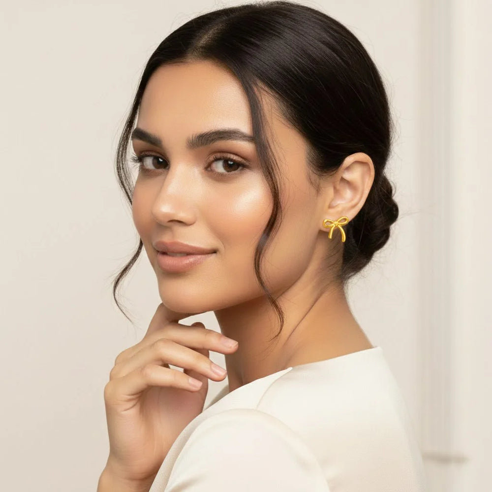 Bow Stud Earrings – Anti-Tarnish Ribbon Design (Korean Style)