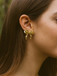 Anti-Tarnish Gold Plated Bow Earrings – Korean Style Ribbon Studs for Women