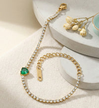 Emerald Green Heart Tennis Bracelet - Anti-Tarnish Gold Plated