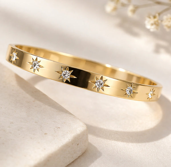 Anti-Tarnish Starburst Gold Plated Bangle Bracelet for Women