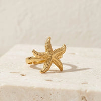 Anti-Tarnish Gold Plated Starfish Ring - Waterproof Ocean Inspired Jewelry