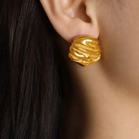 Textured Chunky Gold Plated Stud Earrings - Anti Tarnish