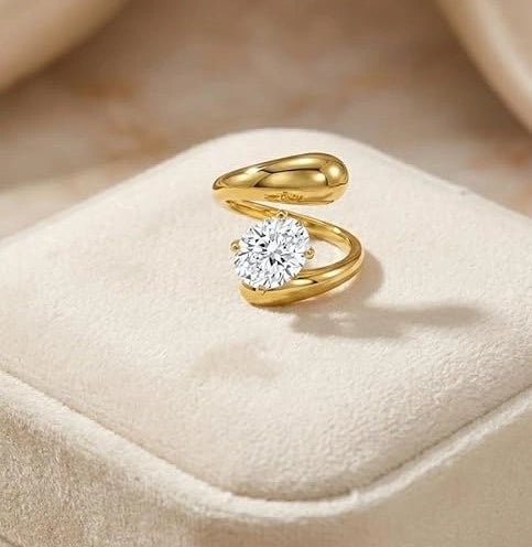 Chunky Solitaire Bypass Ring - Anti Tarnish Fashion Jewelry